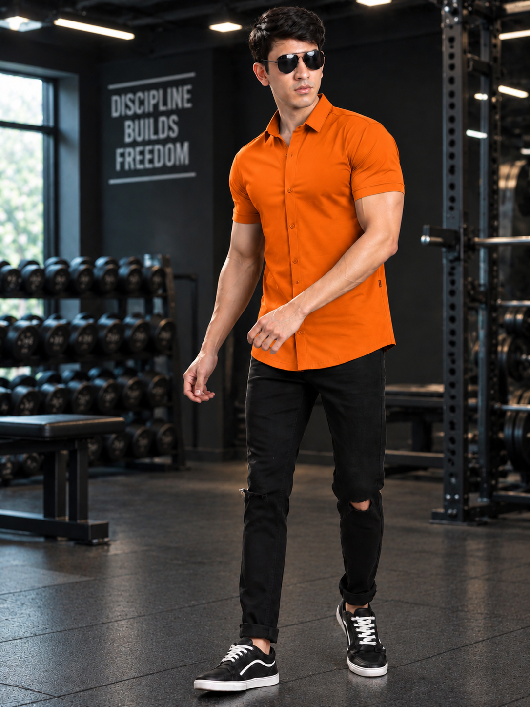 NOIR ORANGE HALF-SLEEVE SHIRT SLIM FIT