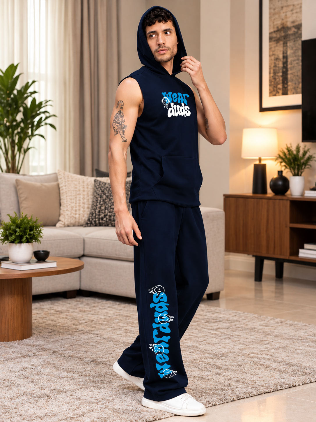 LOUNGEWEAR SLEEVELESS HOODED CO-ORD NAVY BLUE