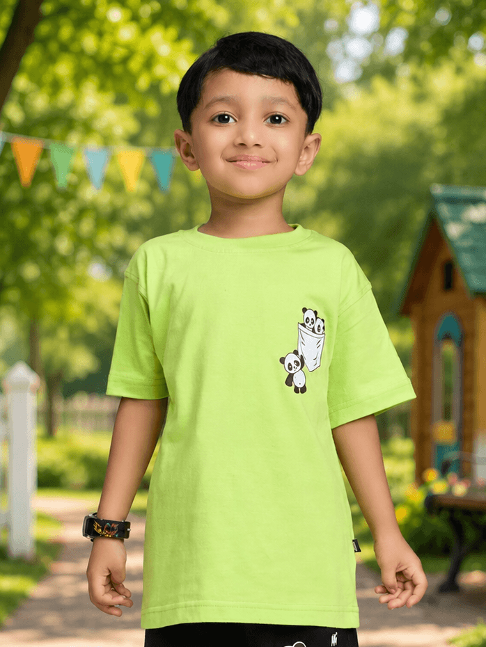 PEEK-A-PANDA T-SHIRT FOR BOYS GIRLS LIME GREEN