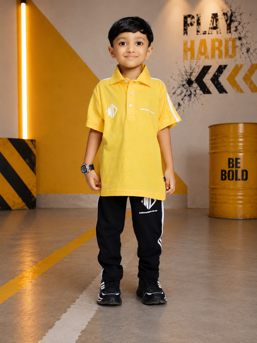 CHAMPION TRACK POLO CO-ORD FOR BOYS GIRLS YELLOW BLACK