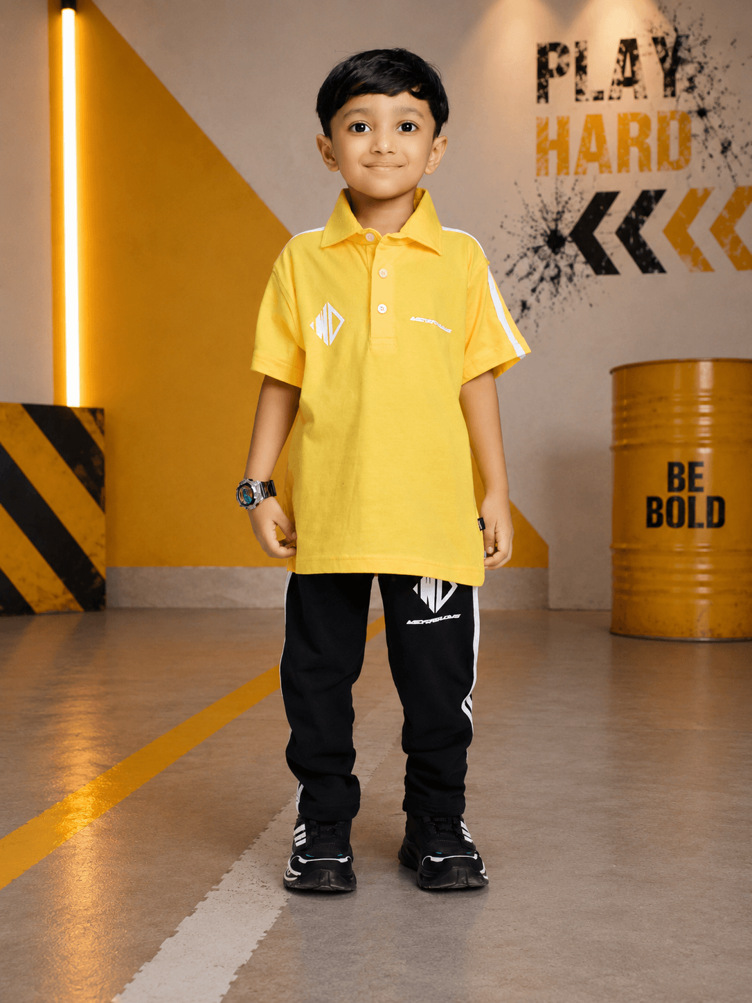 CHAMPION TRACK POLO CO-ORD FOR BOYS GIRLS YELLOW BLACK