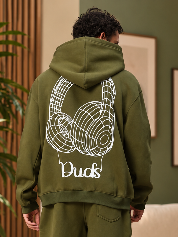 WEARDUDS FLEECE MUSIC GRAPHIC HOODIE OLIVE GREEN