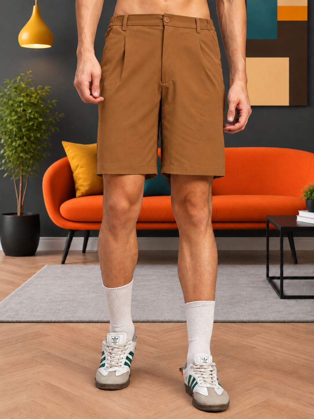 ELASTIC RUNNING REGULAR SHORTS BROWN