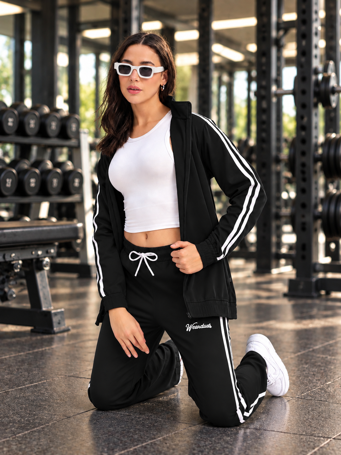 WOMEN SPORTY ZIP UP RELAXED FIT CO-ORD SET BLACK