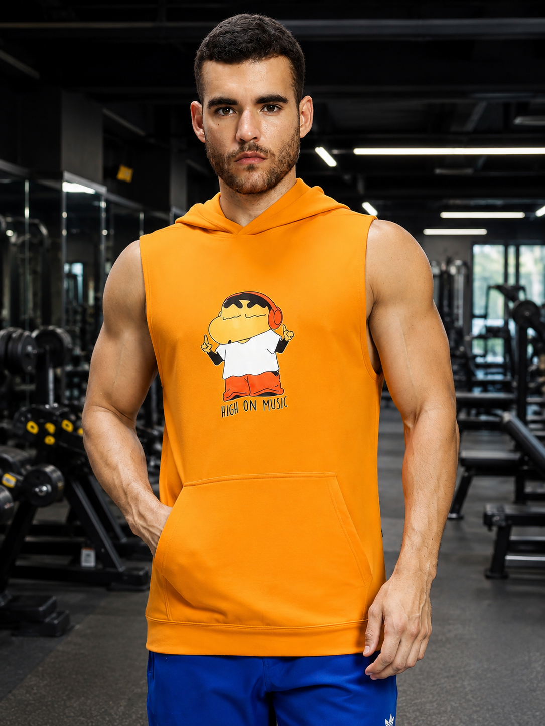 BEAT MODE SLEEVELESS HOODED T-SHIRT WHITE ORANGE