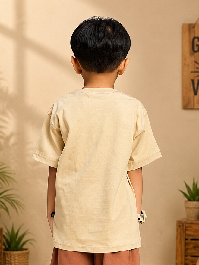 GOOD TIME PRINT T-SHIRT FOR BOYS GIRLS BEIGE