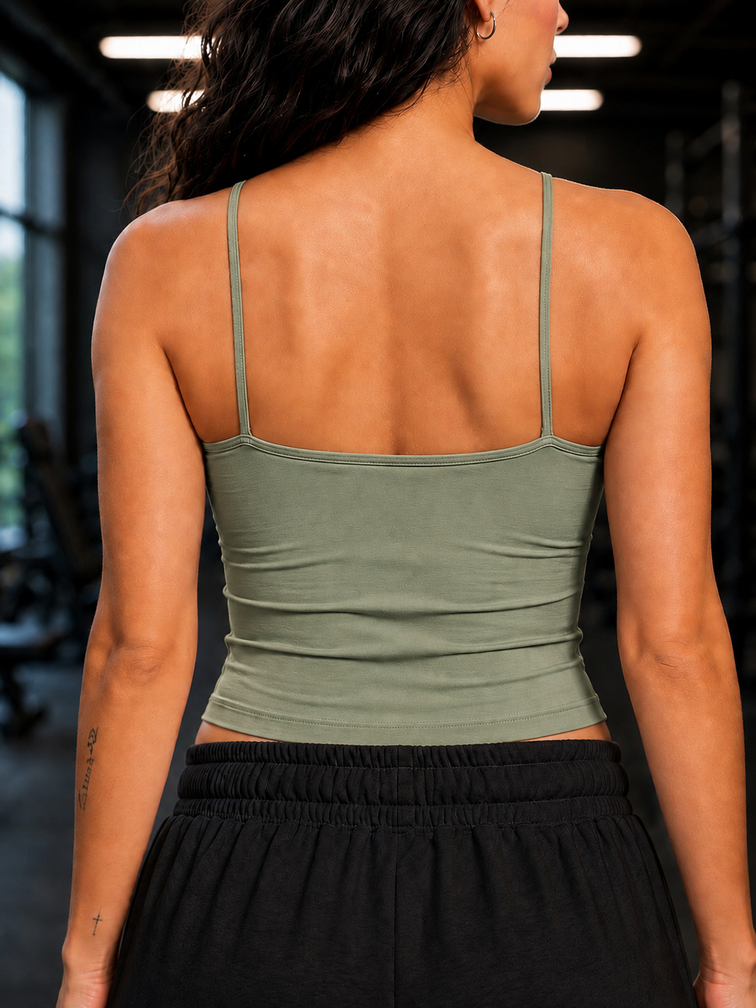 WOMEN SEAMLESS COTTON CROP-TOP OLIVE GREEN