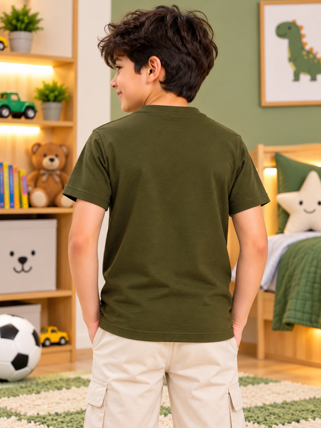 ALBET REGULAR T-SHIRT FOR BOYS GIRLS OLIVE GREEN