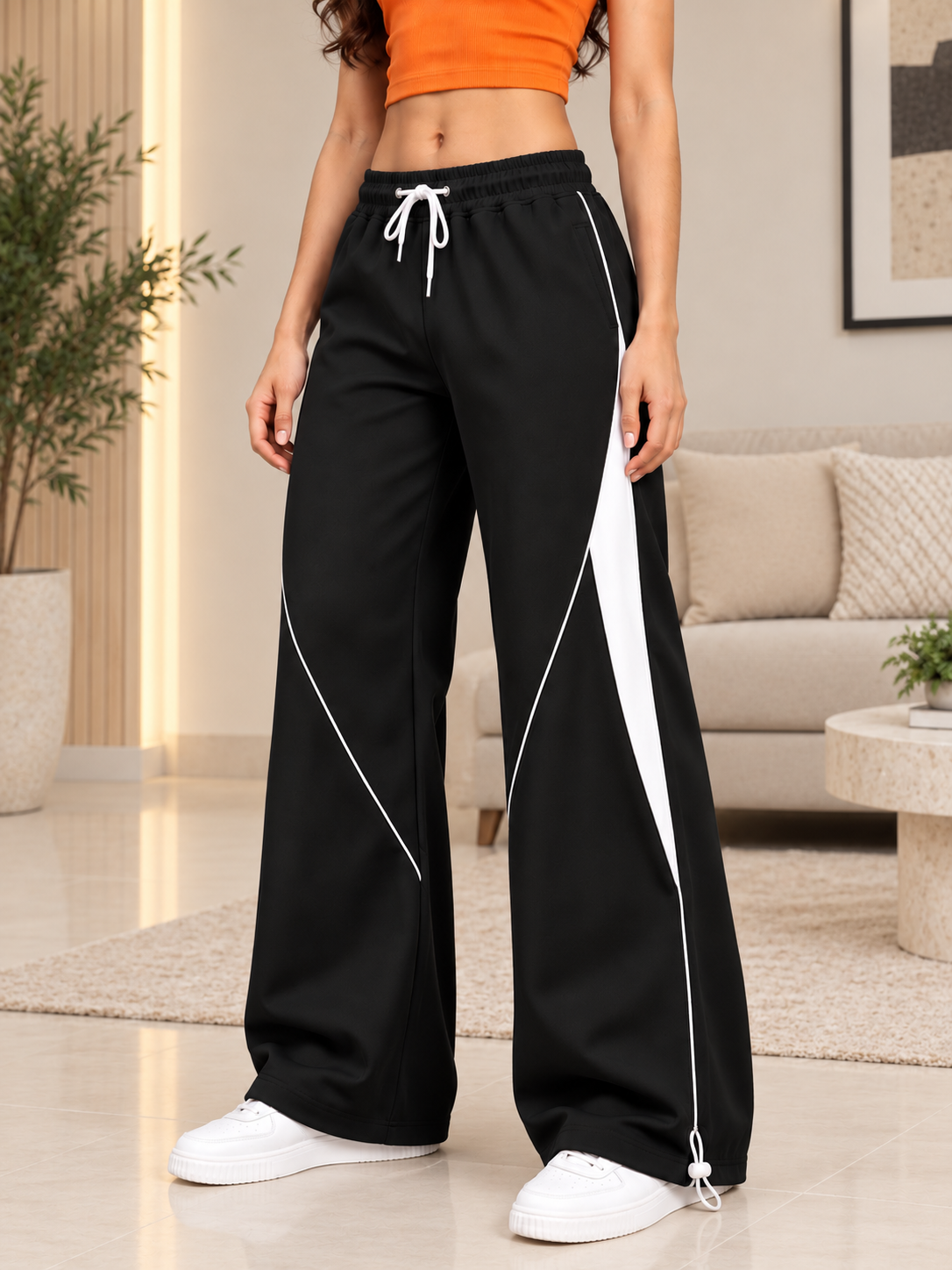 WOMEN BOLD ELECTRIC RELAXED-FIT JOGGERS BLACK