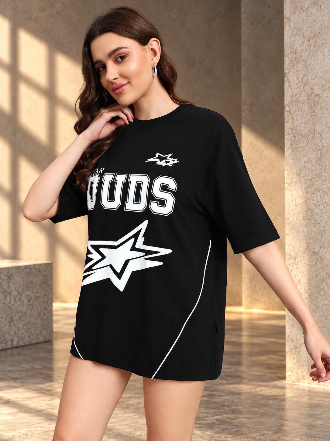 WOMEN GALAXY OVER-SIZED T-SHIRT BLACK