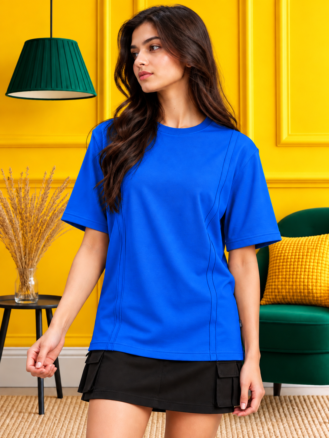 WOMEN PANEL OVERSIZED CREW T-SHIRT BLUE