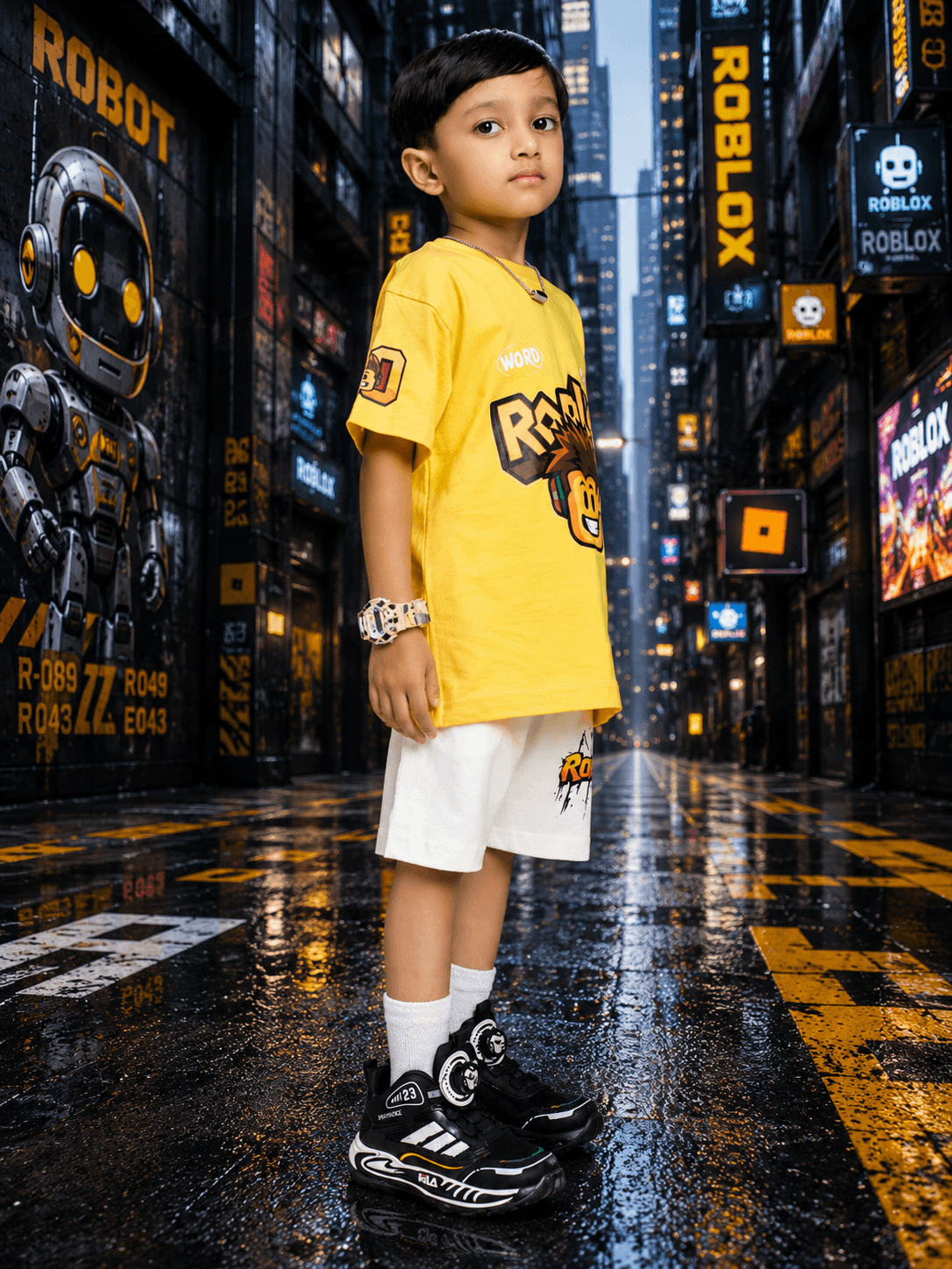ROBLOX RUSH GRAPHIC CO-ORD SET FOR BOYS GIRLS YELLOW WHITE