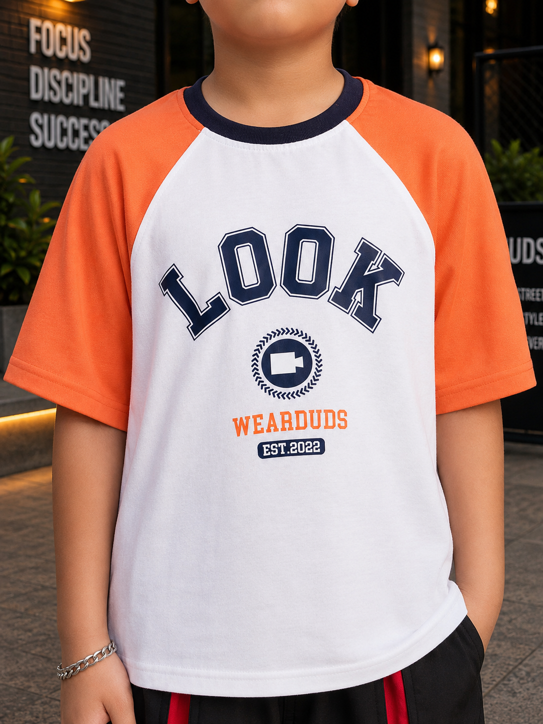 STREET CLUB T-SHIRT BOYS GIRLS WHITE ORANGE