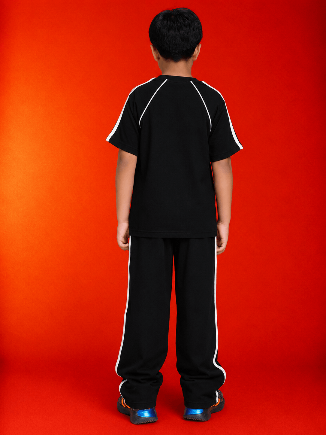 KIDS ROSTER CO-ORD BOYS GIRLS BLACK WHITE back view of stylish black and white co-ord set for kids.