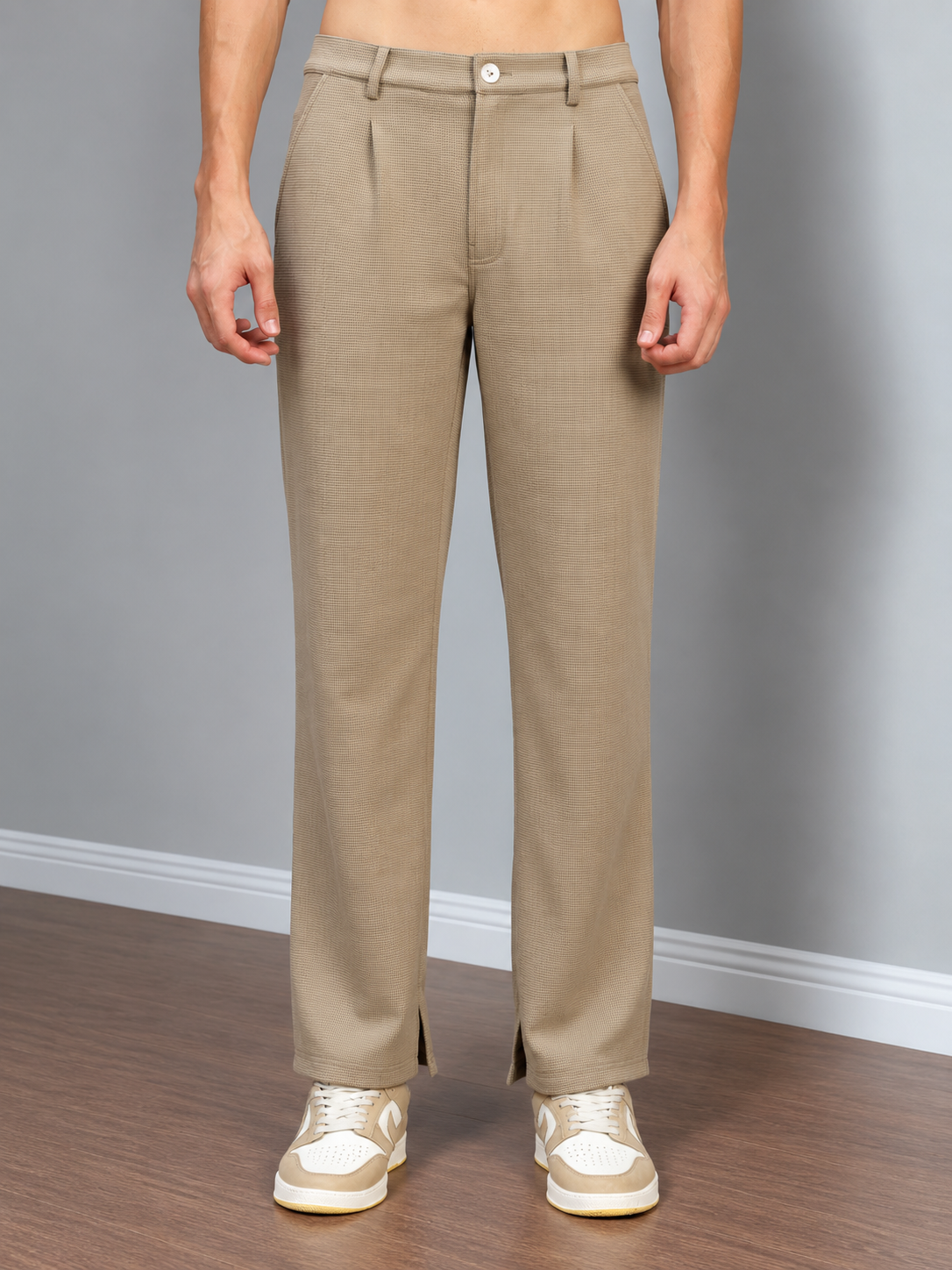 WAFFLE KNIT RELAXED FIT PANTS BEIGE
