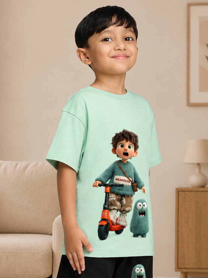 FUN MONSTER GRAPHIC T-SHIRT FOR BOYS GIRLS GREEN