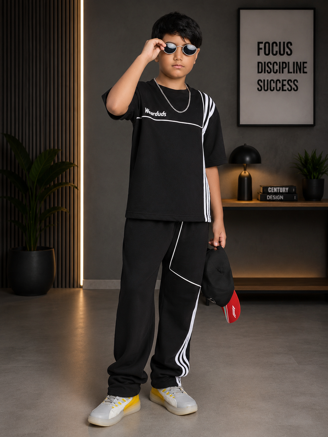 YOUTH CONTREST PIPING CO-ORD FOR BOYS GIRLS BLACK