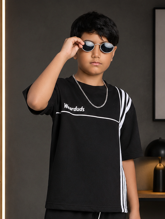 YOUTH CONTREST PIPING T-SHIRT FOR BOYS GIRLS BLACK