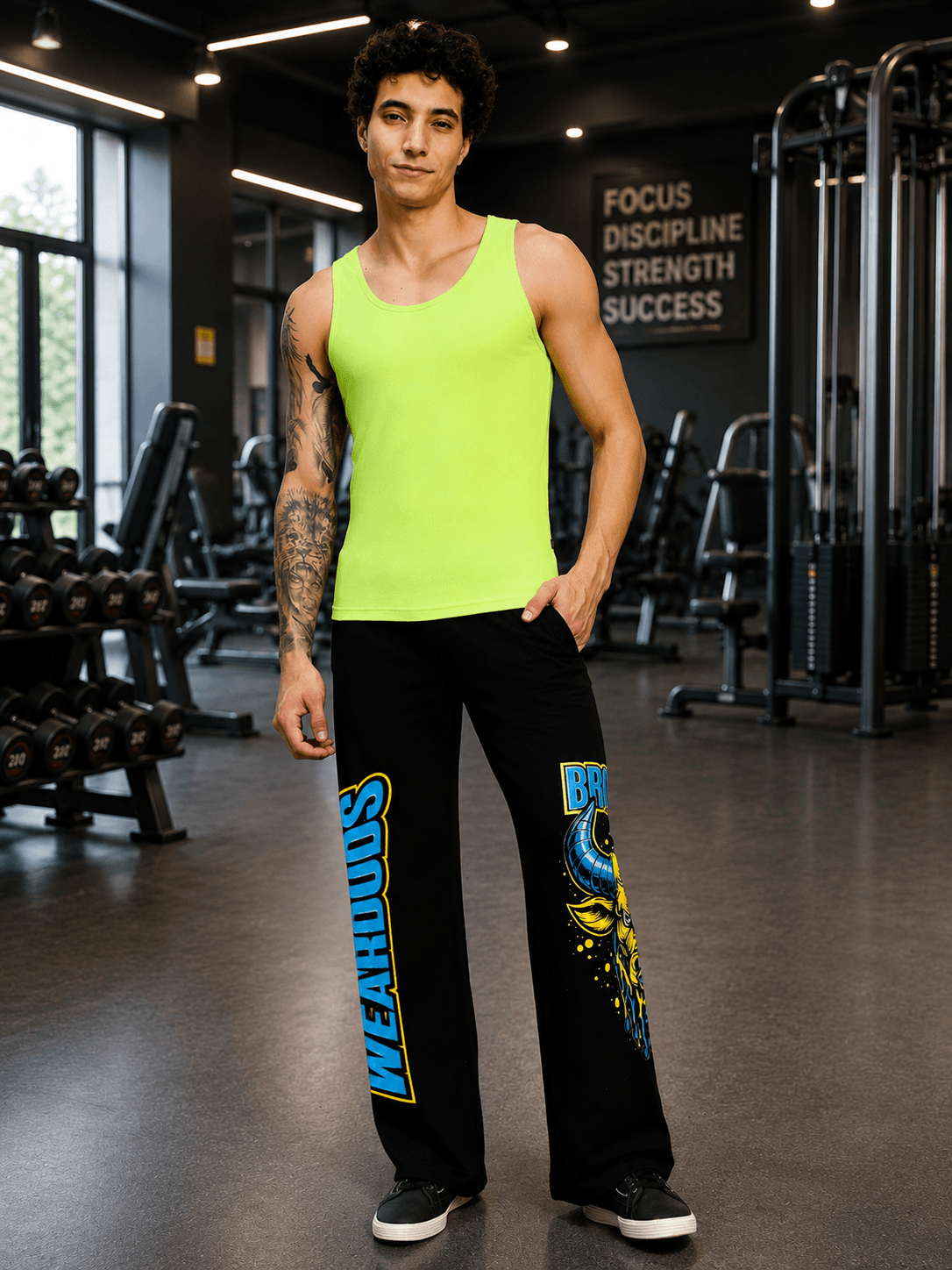 BULL RELAXED-FIT WIDE LEG JOGGER BLACK worn by a model in a gym, showcasing its trendy and comfortable style.
