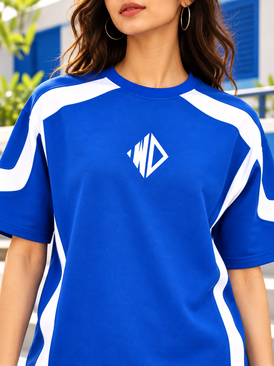 WOMEN RUGBY OVER-SIZED T-SHIRT ROYAL BLUE WHITE