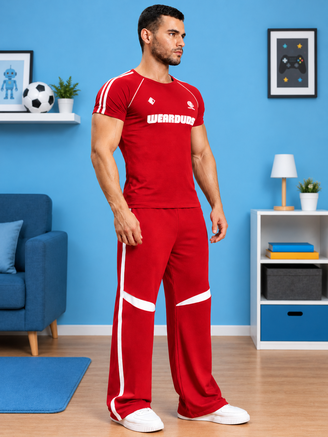 ROSTER FIT CO-ORD SET RED WHITE