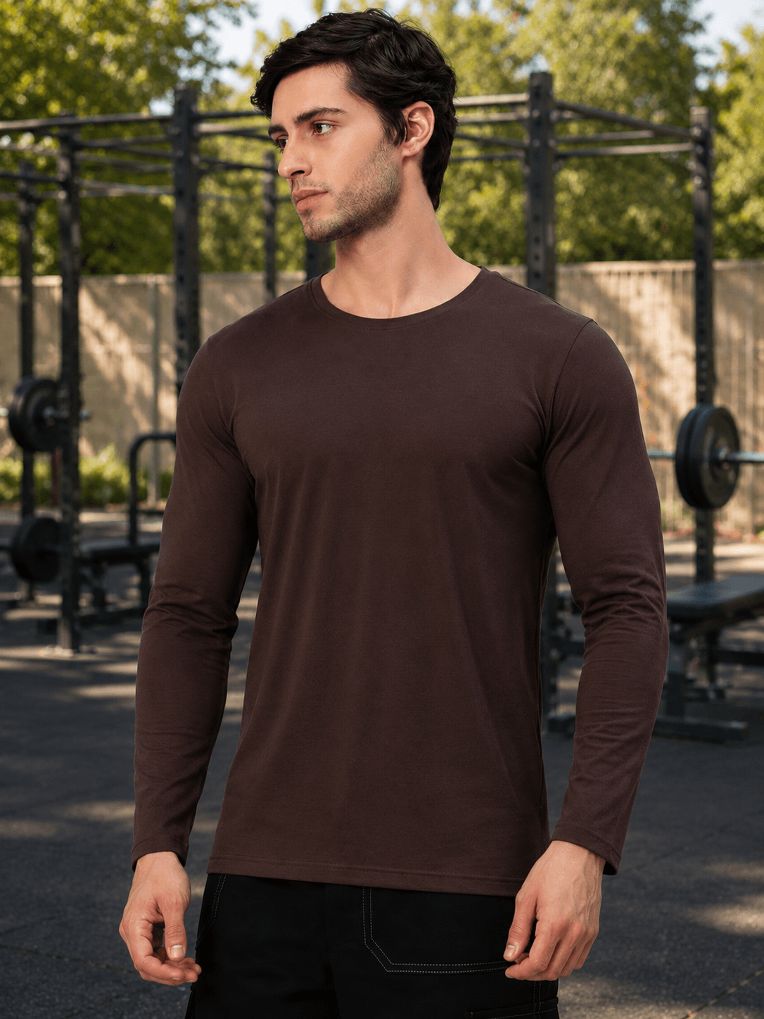 OMNI SLIM FIT COTTON SWEATSHIRT BROWN