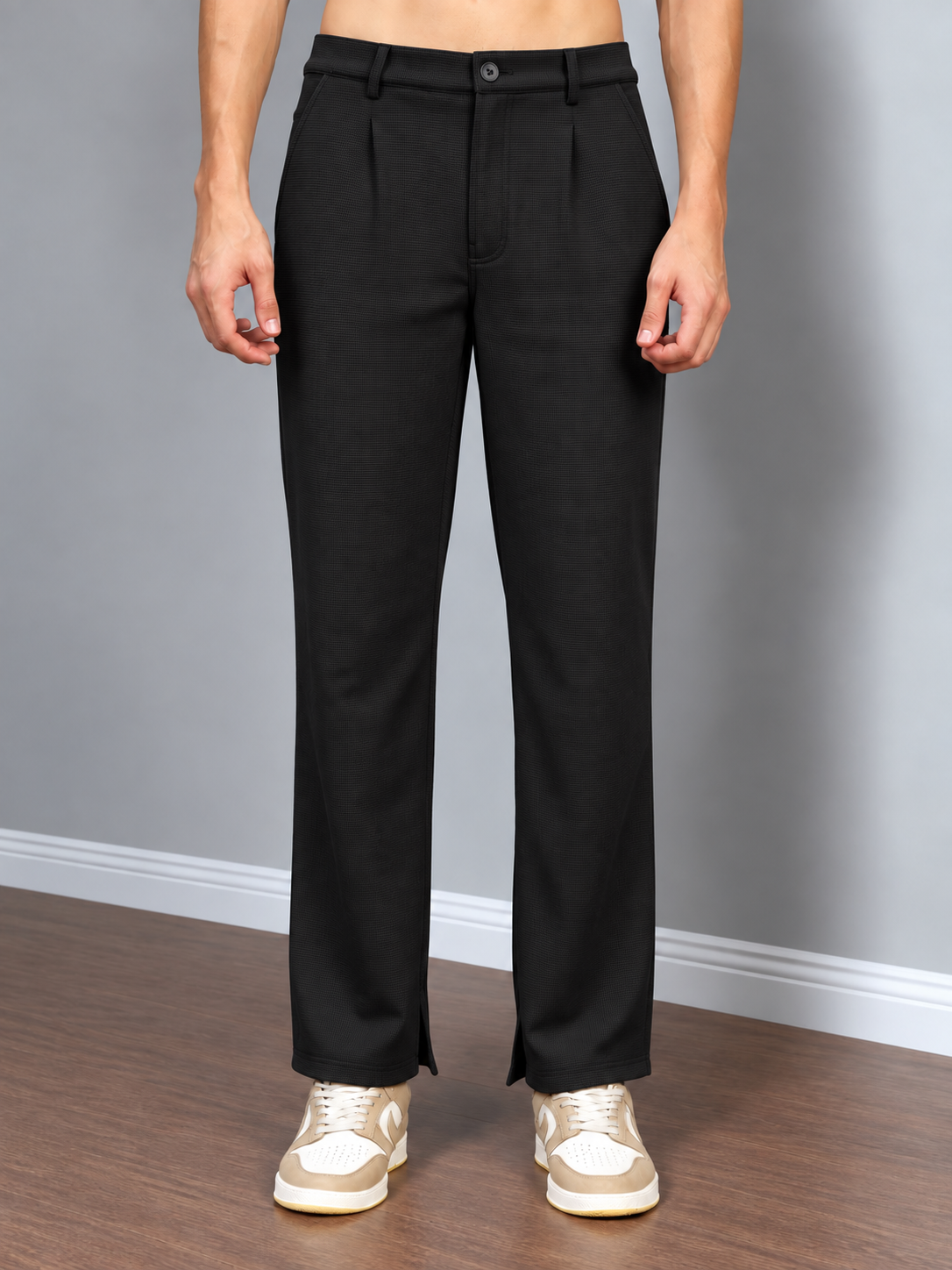 ANKLE FLEX FIT CASUAL PANTS BLACK