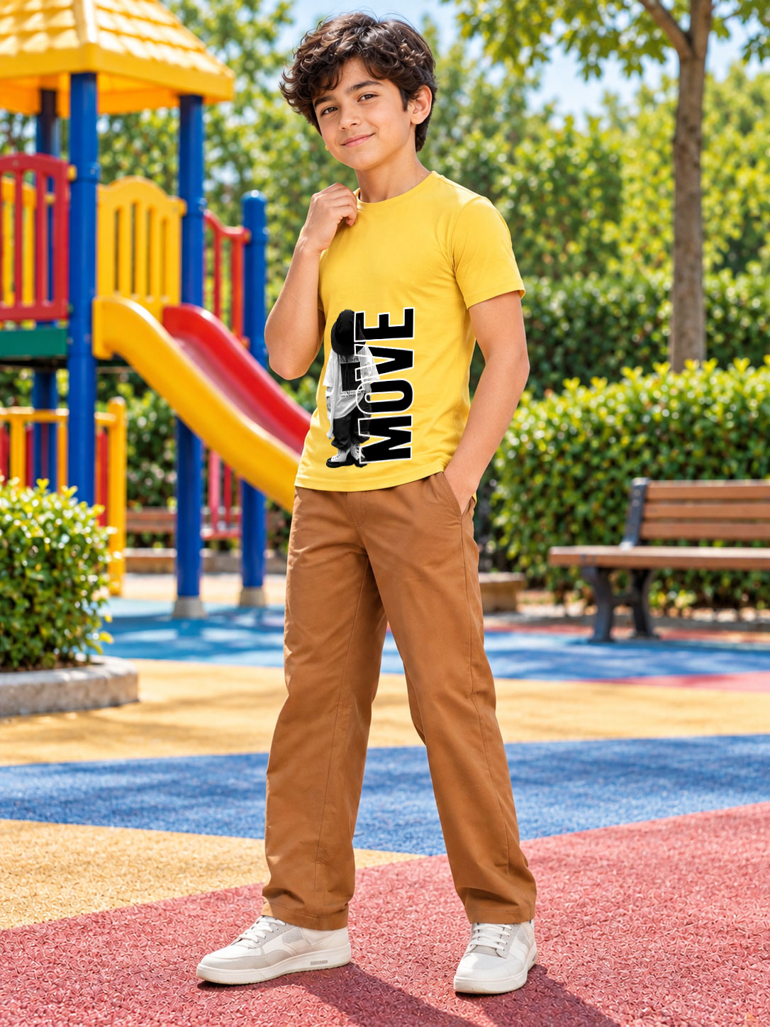 MOVE GRAPHIC PRINTED T-SHIRT FOR BOYS GIRLS YELLOW