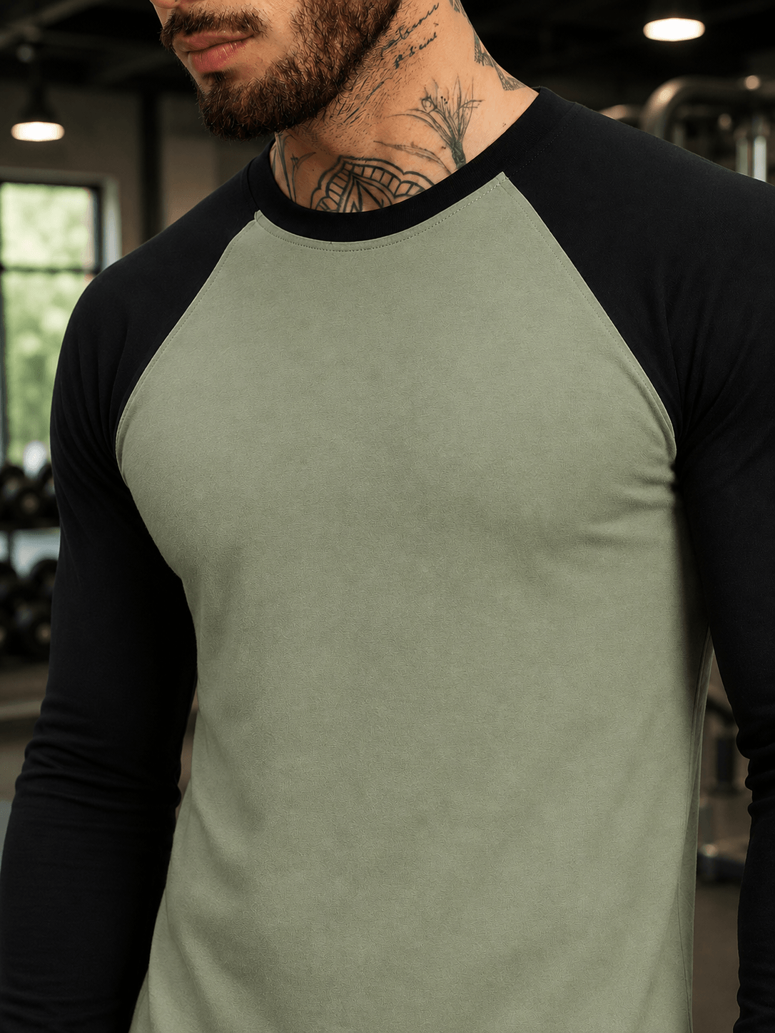 FITFLOW SLIM FIT SWEATSHIRT SAGE GREEN BLACK features a stylish two-tone design, perfect for modern streetwear.