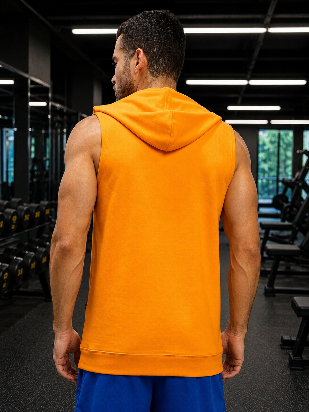 BEAT MODE SLEEVELESS HOODED T-SHIRT WHITE ORANGE