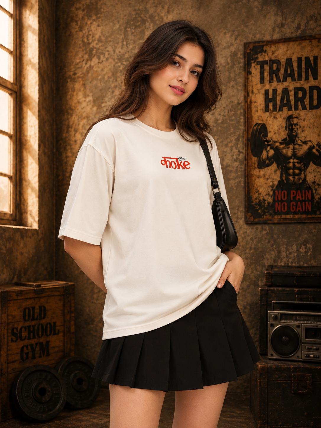 WOMEN CREATIVE SLOGAN DUAL TEXT T-SHIRT CREAM