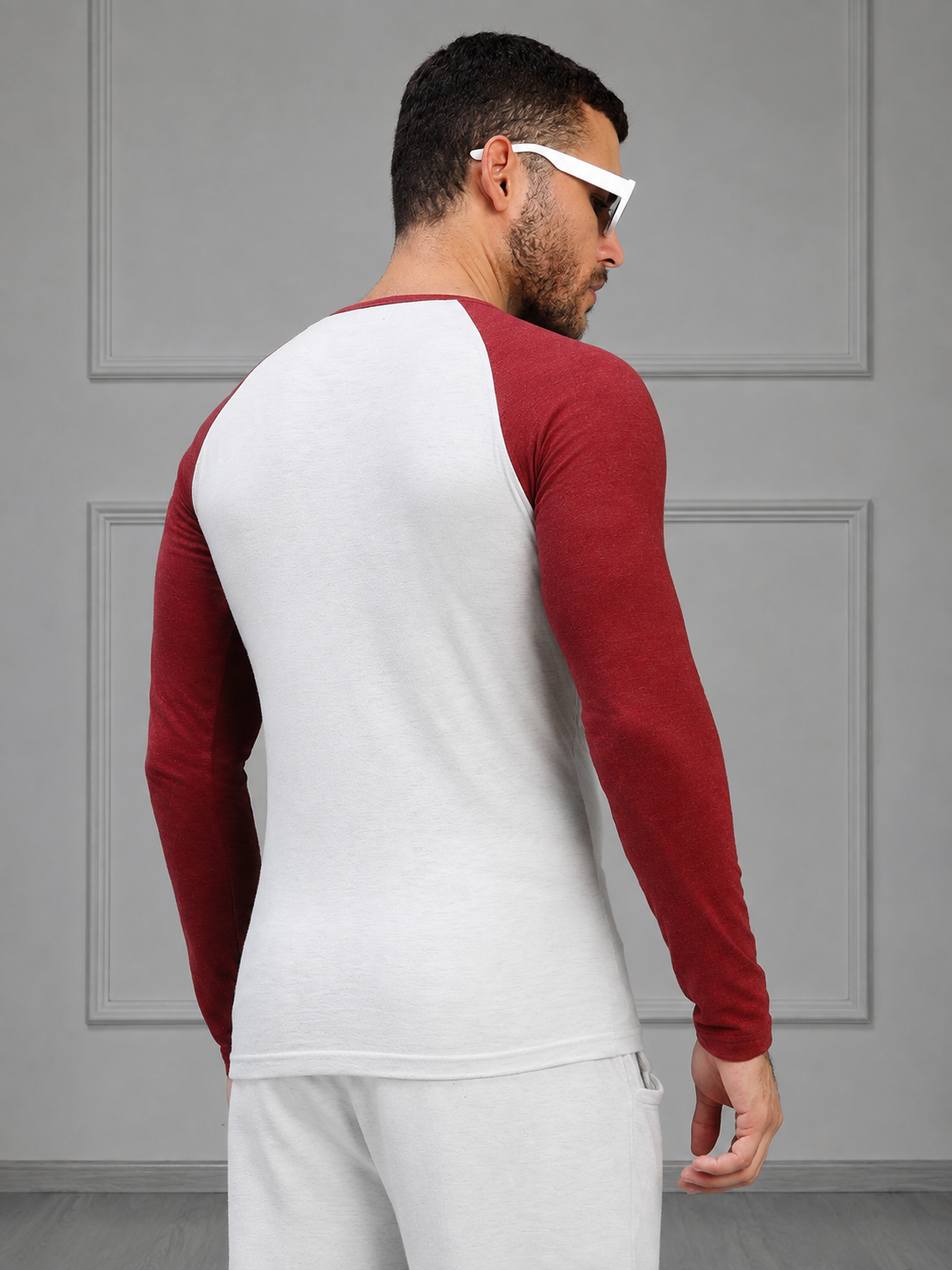 HENLEY SWEATSHIRT MELANGE GREY MAROON
