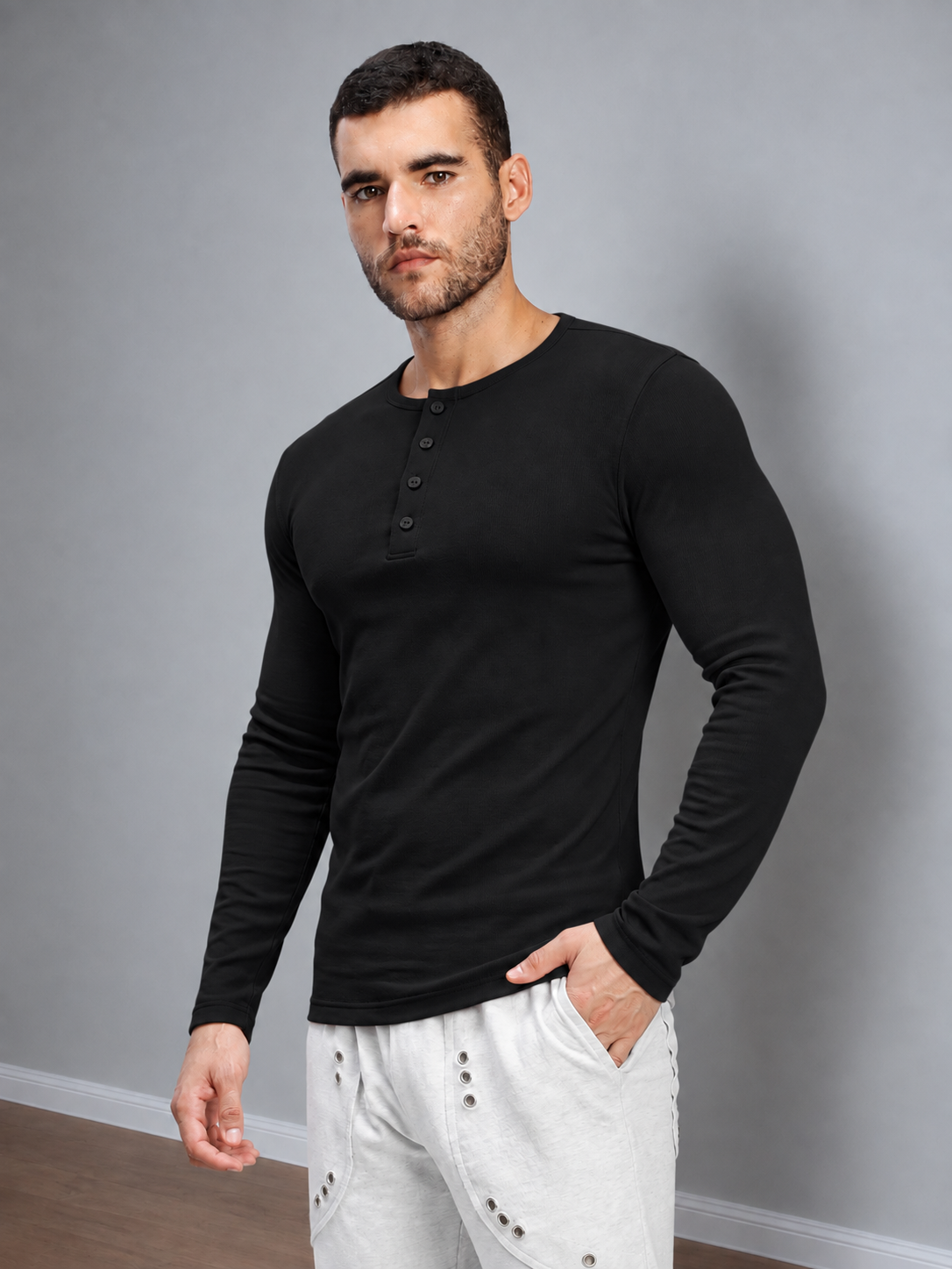 ATHLETIC FIT BUTTON-UP BLACK