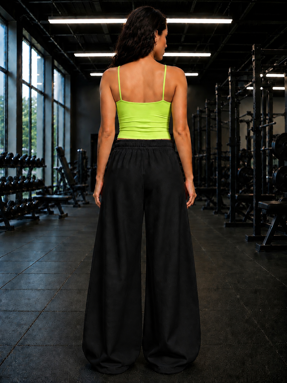 WOMEN SEAMLESS COTTON CROP-TOP NEON GREEN