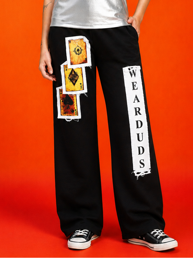 WOMEN WILDCARD RAW-CANVAS GRAPHIC JOGGERS BLACK