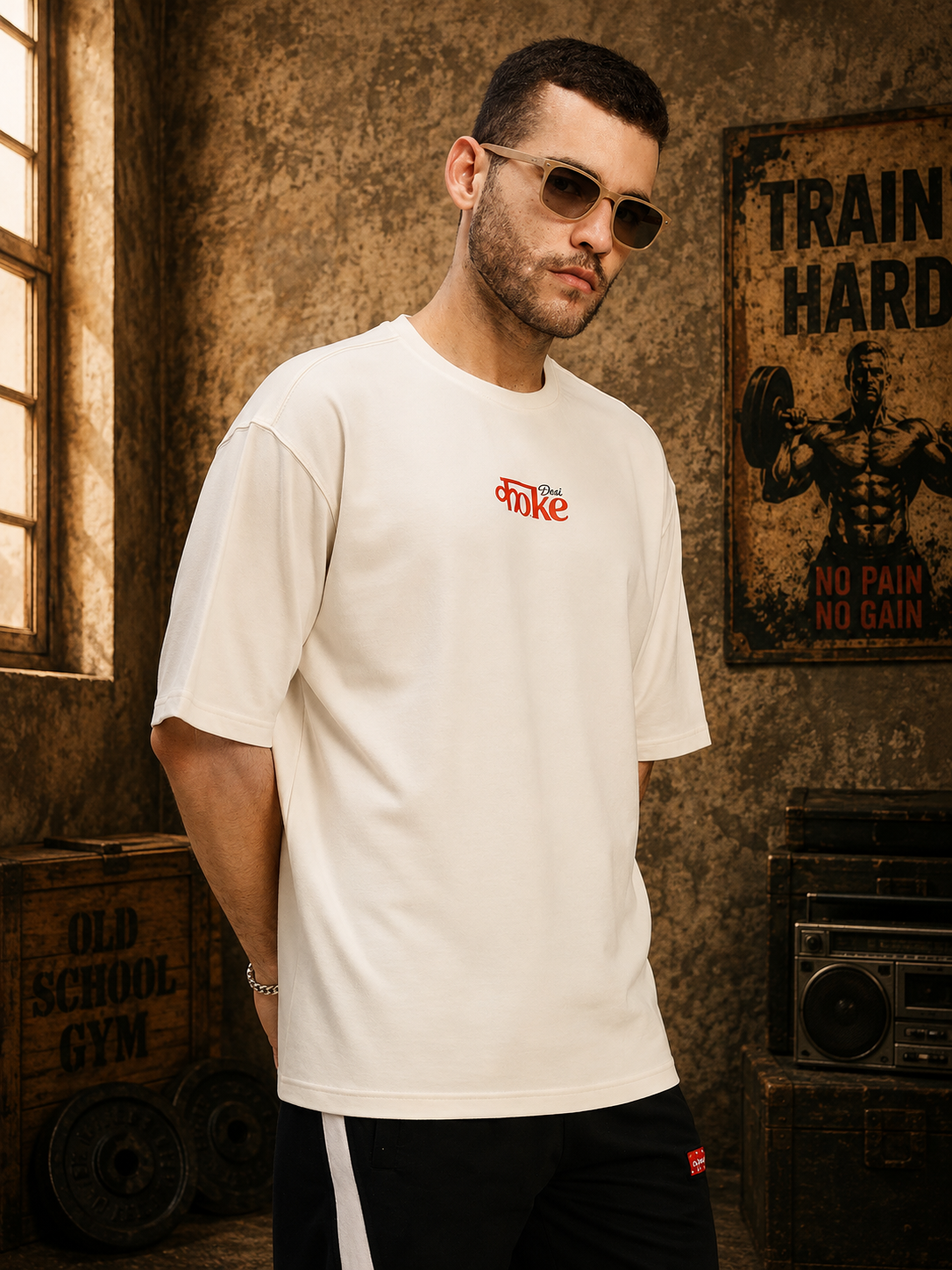 CREATIVE SLOGAN DUAL TEXT T-SHIRT CREAM