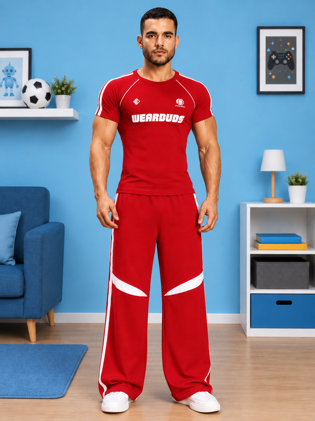 ROSTER FIT CO-ORD SET RED WHITE