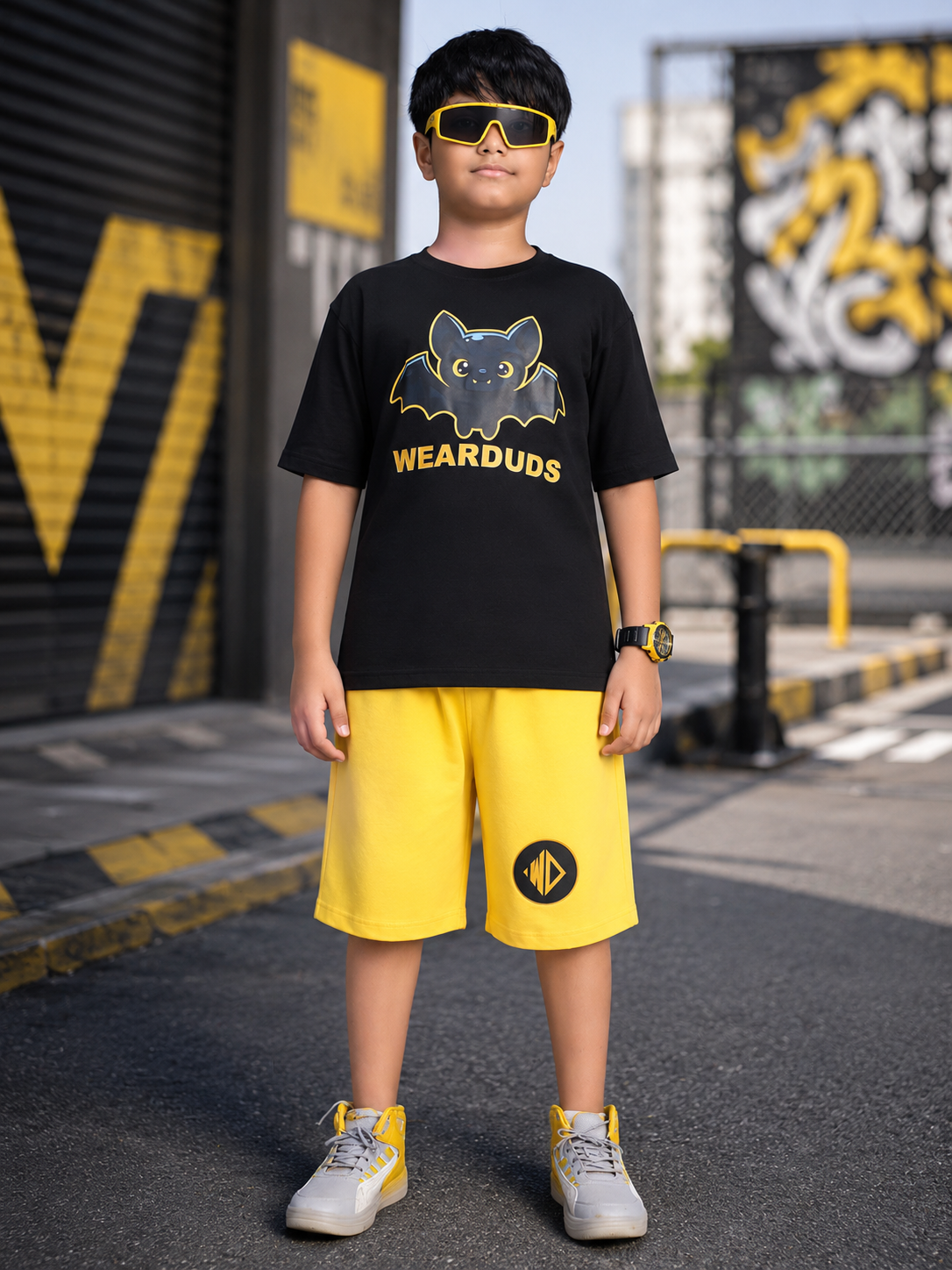 MIDNIGHT BAT CO-ORD FOR BOYS GIRLS BLACK YELLOW