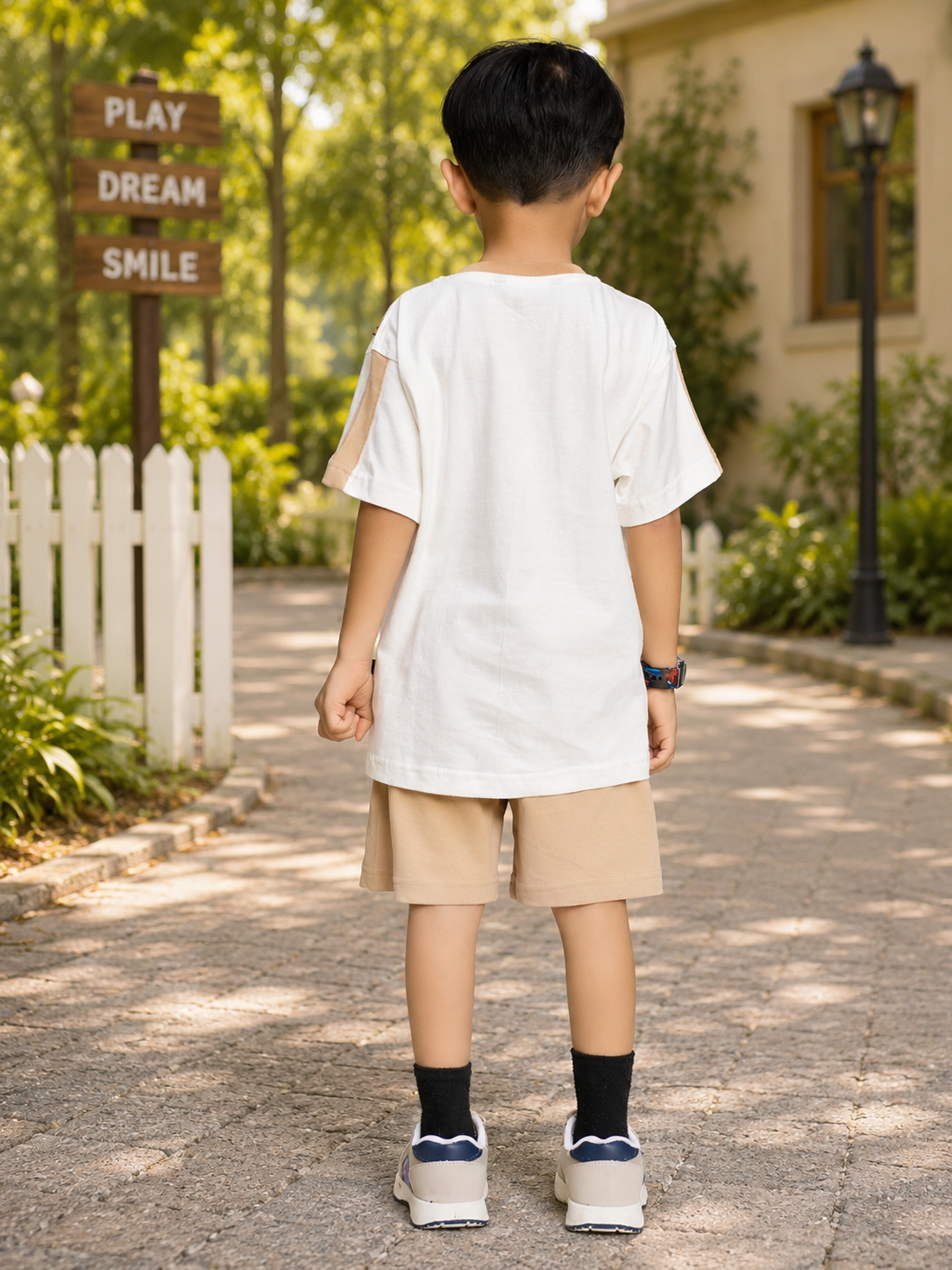 TINY TREND BEAR CO-ORD FOR BOYS GIRLS WHITE BEIGE