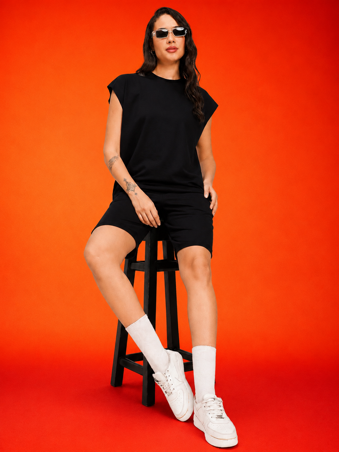 WOMEN DRIVE MONOCHROME CO-ORD SET BLACK