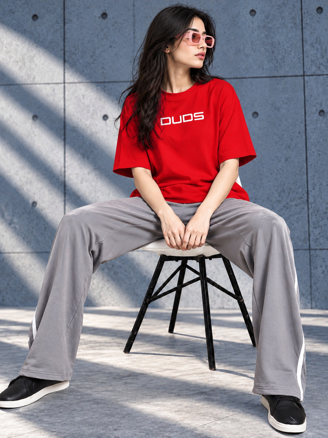 WOMEN PORSCHE PRINTED OVER-SIZED T-SHIRT RED