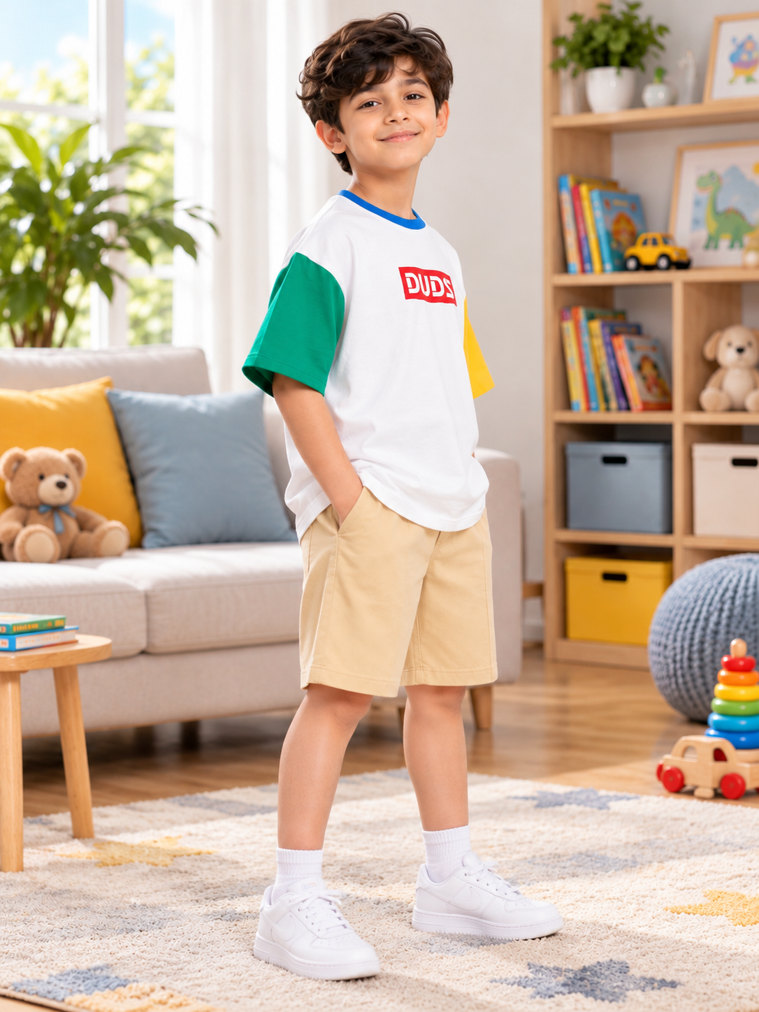 CHROMA COLOR BLOCKED OVERSIZED T-SHIRT FOR BOYS GIRLS OFF-WHITE