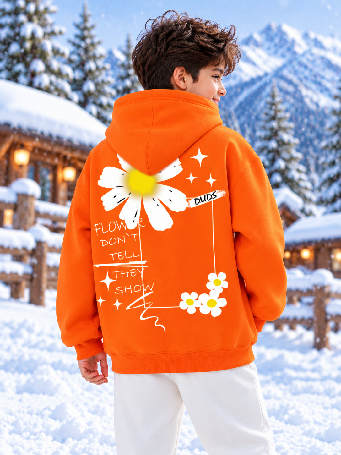 BLOOM QUOTE FLEECE OVERSIZED HOODIE FOR BOYS AND GIRLS ORANGE