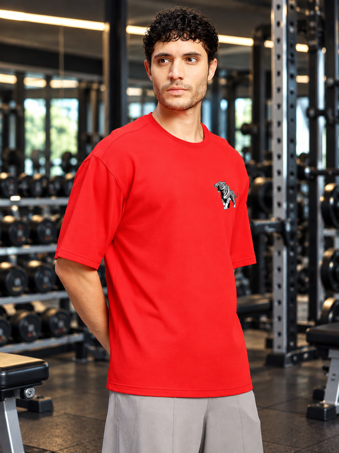 UNIQUE OVERSIZED GRAPHIC GYM T-SHIRT RED