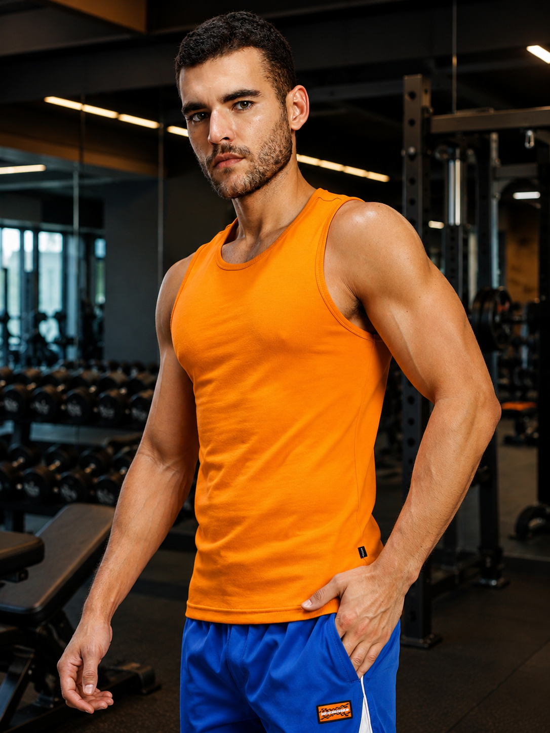 MUSCLE FIT BODYBUILDING GYM T-SHIRT ORANGE