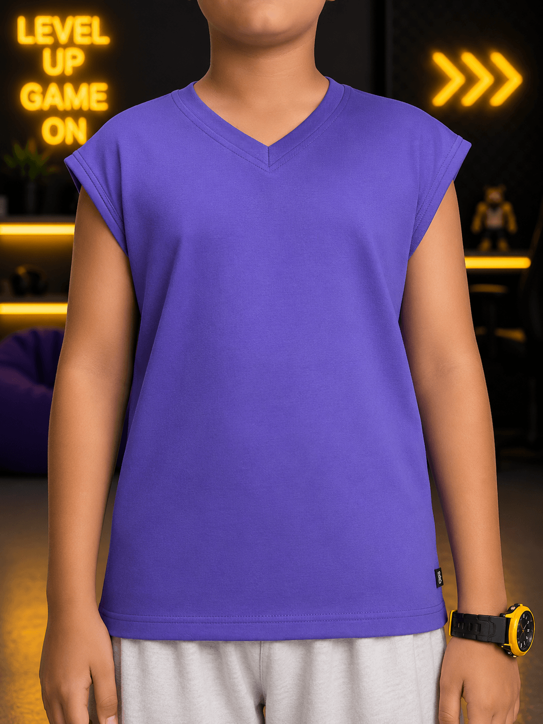 LEVELUP GAMER CO-ORD FOR BOYS GIRLS PURPLE WHITE stylish purple sleeveless top for kids