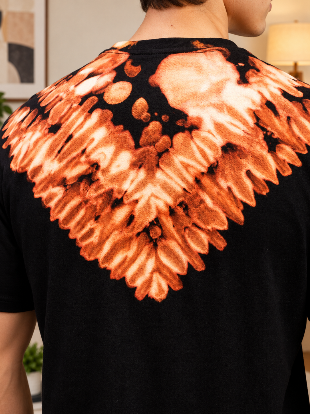 ROUND TIE-DYE NECK T-SHIRT BLACK BROWN