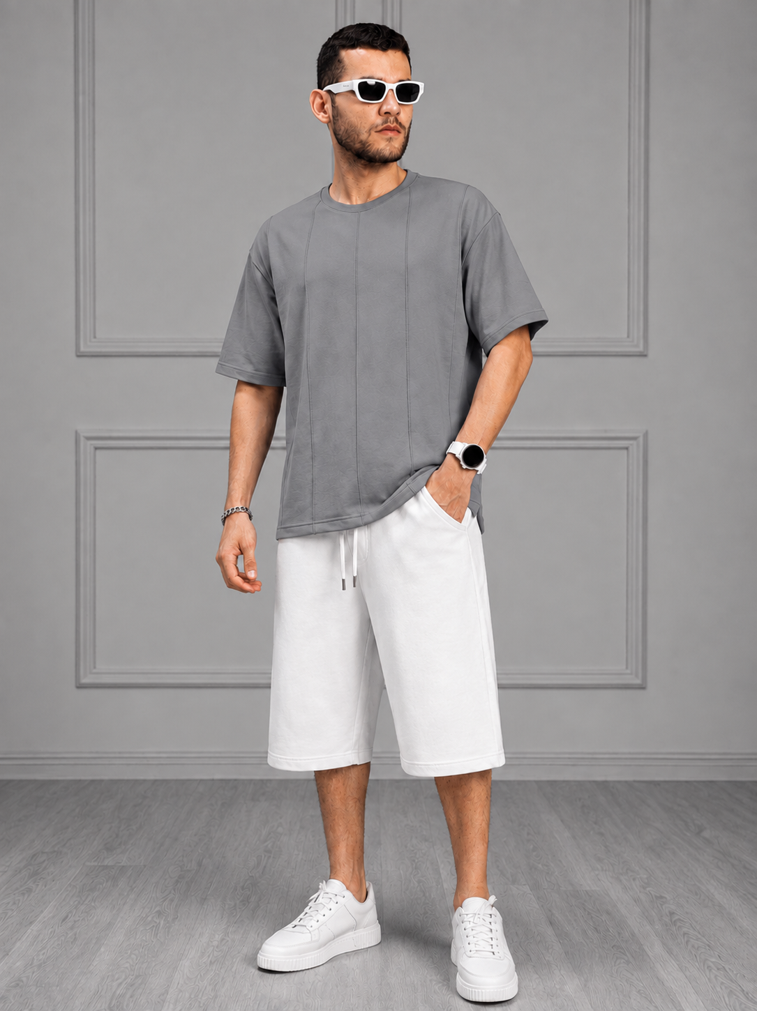 BOXY FIT PANELS OVERSIZED T-SHIRT GREY
