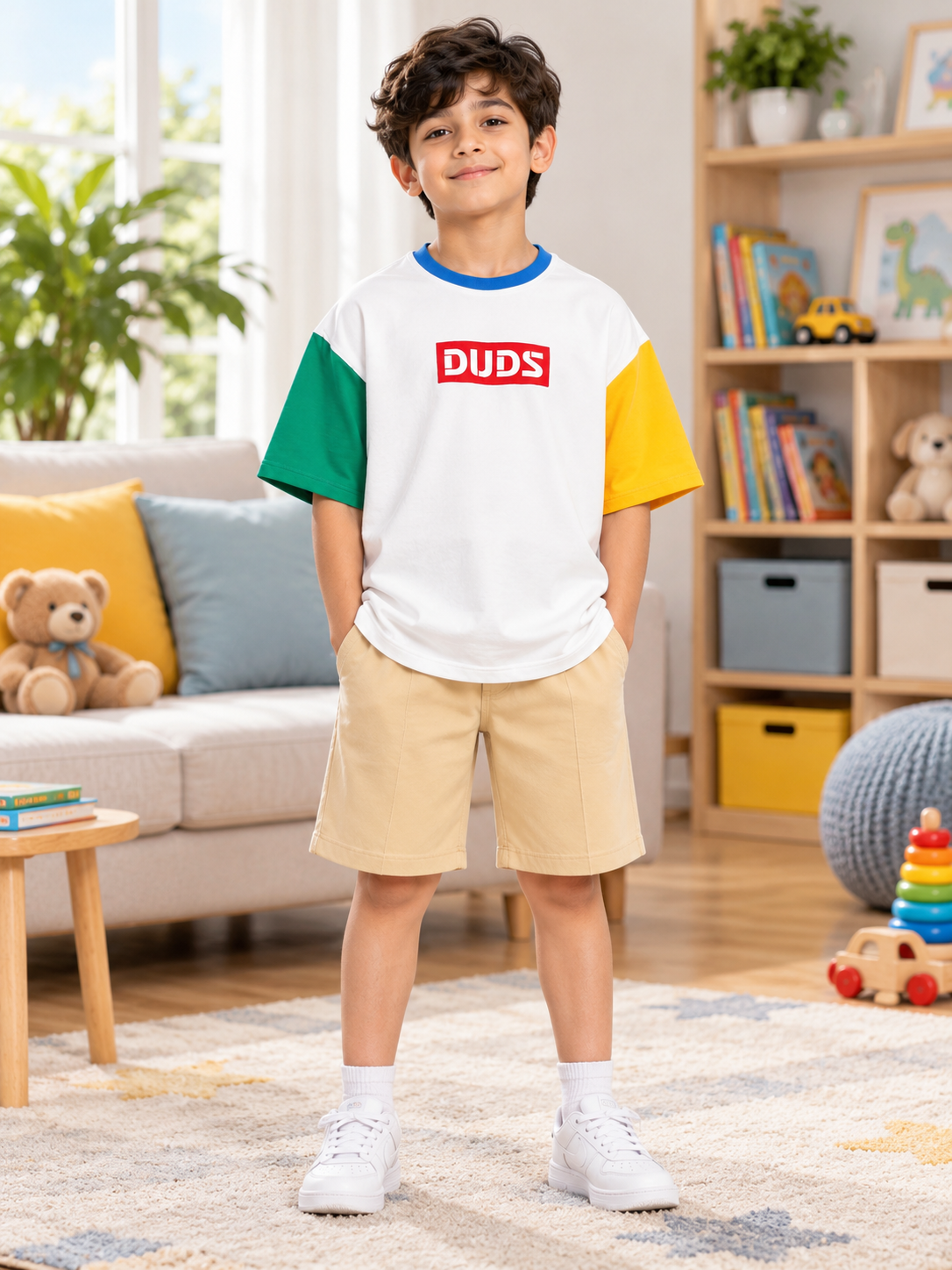 CHROMA COLOR BLOCKED OVERSIZED T-SHIRT FOR BOYS GIRLS OFF-WHITE