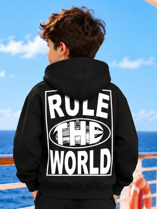 RULE THE WORLD FLEECE HOODIE FOR KIDS BLACK